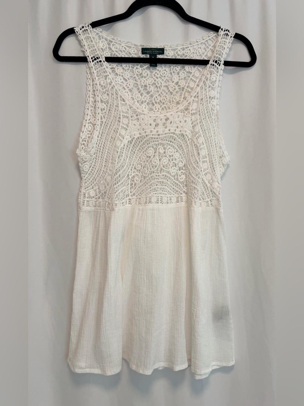 Lauren Ralph Lauren White Crochet Lace Sleeveless Boho Fairy Flowy Tank Top M